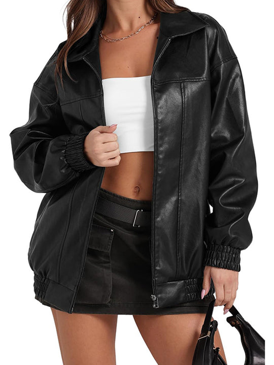 Damen Lässige Oversized-Jacke mit elastischen Bündchen und praktischen Taschen R&B