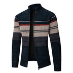 Herren modische Strickjacke mit kontrastierenden Streifen und hochabschließendem Kragen