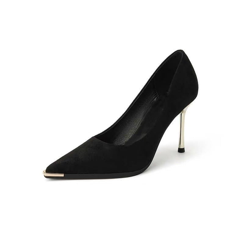 Damen schicke Stiletto-Pumps aus samtigem Obermaterial mit metallischen Akzenten R&B