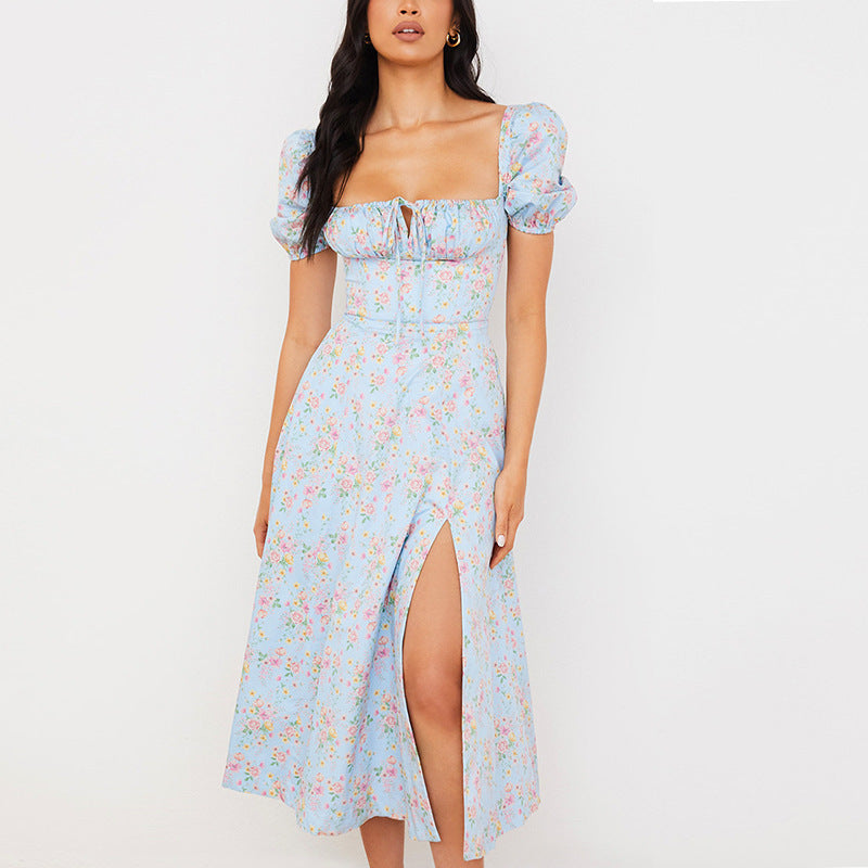 Damen Maxikleid mit Puffärmeln und floralem Cut-out-Design R&B