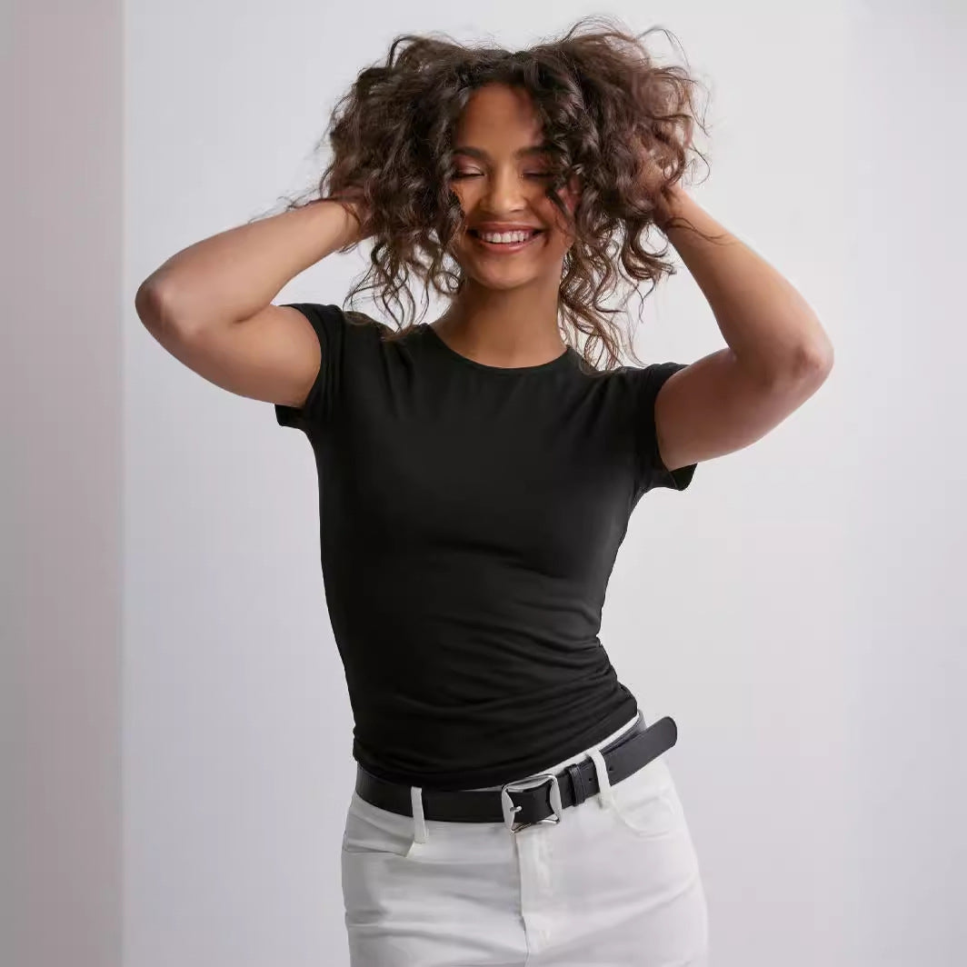 Damen Slim Fit T-Shirt aus hochwertigem Baumwollmix mit elastischem Stretch R&B