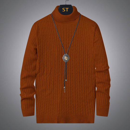 Herren Rollkragenpullover mit strukturiertem Zopfmuster R&B