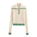 Damen Strickpullover mit hohem Kragen und Knopfleiste R&B