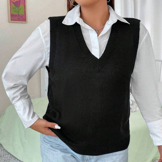 Damen Strickweste mit V-Ausschnitt und feinem Rippstrickmuster R&B