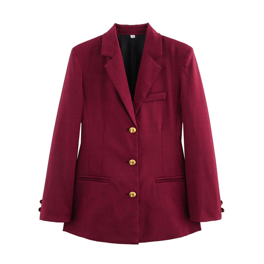 Damen karierten Blazer mit goldenen Knöpfen und praktischen Taschen R&B
