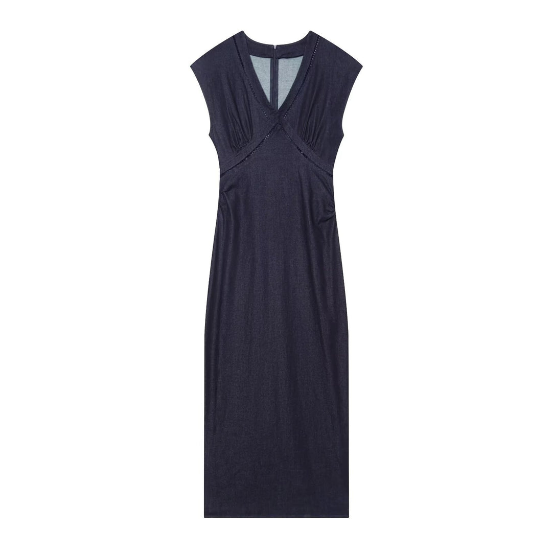 Damen Maxikleid mit elegantem V-Ausschnitt und feinem Drapé R&B