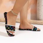 Damen Designer Slipper mit buntem Blumenmotiv R&B