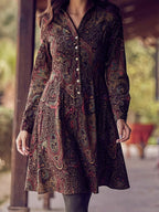 Damen Hemdblusenkleid mit Paisleymuster und Knopfdetails