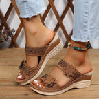 Damen Komfortable Wedge-Pantoletten mit floralem Dekor R&B