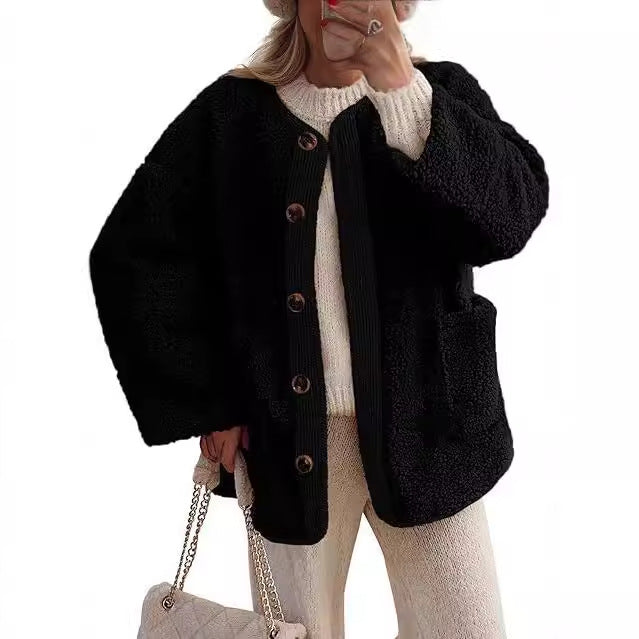 Damen kuschelige Teddyjacke mit farblich abgestimmtem Kragen R&B