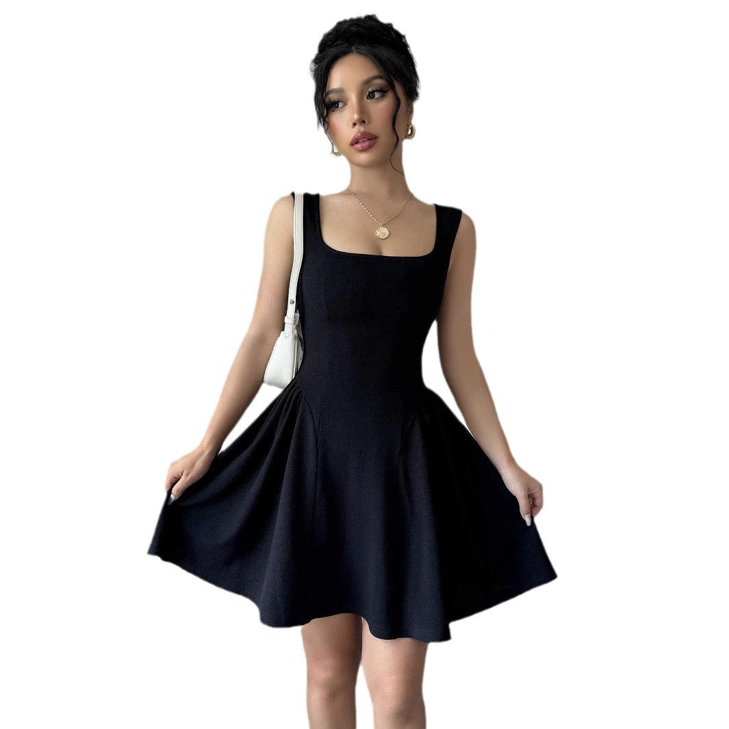 Damen A-Linien Kleid mit Quadrat-Ausschnitt und fließendem Rock R&B