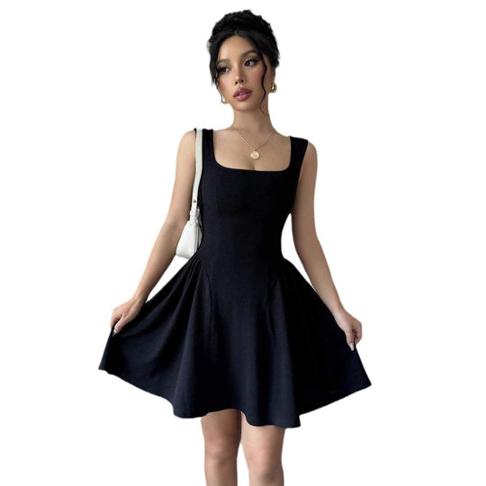 Damen A-Linien Kleid mit Quadrat-Ausschnitt und fließendem Rock R&B
