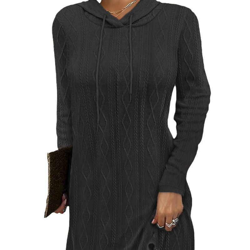 Damen Hoodie-Kleid mit strukturiertem Strickmuster und praktischen Seitentaschen R&B