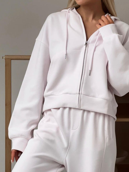 Damen lässige Kapuzenjacke mit Reißverschluss und elastischem Bund R&B