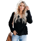 Damen Wickelpullover mit eleganter Schleife und V-Ausschnitt R&B