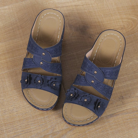 Damen bequeme Sandalen mit floralem Design und ergonomischem Fußbett R&B