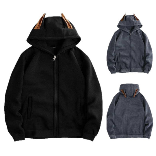 Damen Kapuzenjacke mit kreativen Ohren-Details und praktischem Reißverschluss R&B