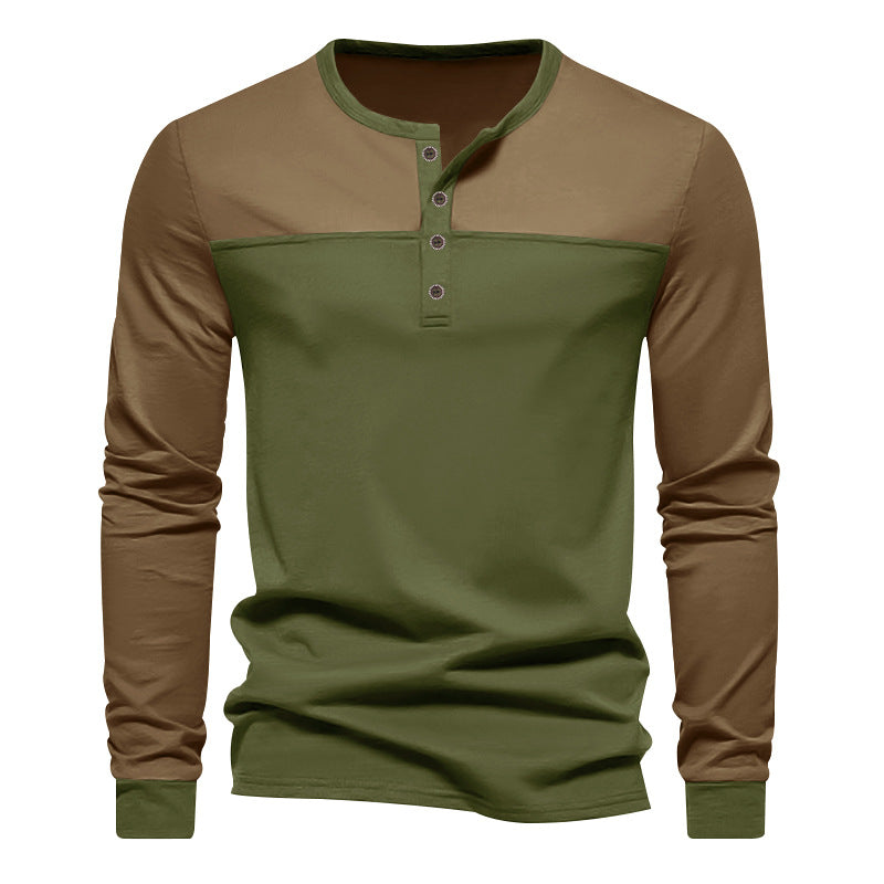 Herren Langarm-Henley-Shirt mit kontrastierenden Einsätzen R&B
