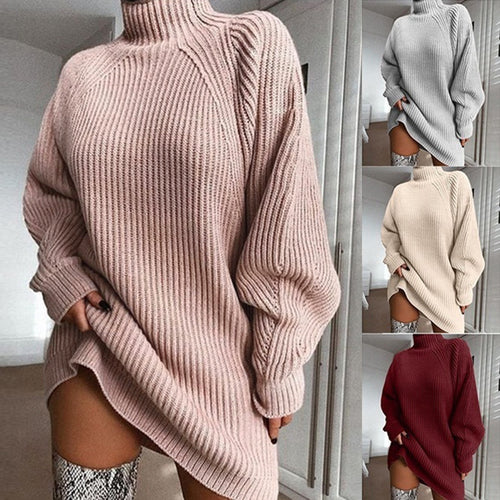 Damen Oversized Strickpullover mit hohem Kragen R&B