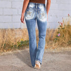 Damen Bootcut Jeans mit vintage Waschung und eleganten Nähten R&B