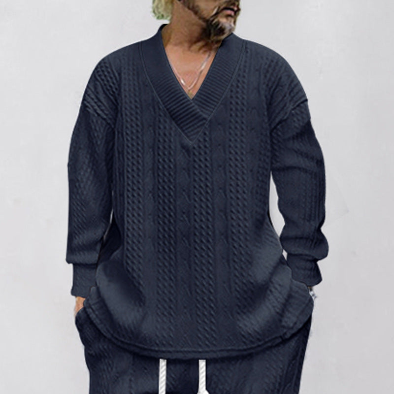 Herren lässiger Strickpullover mit V-Ausschnitt und strukturiertem Design R&B