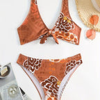 Damen Crop-Bikini mit floralem Knötchen-Design R&B