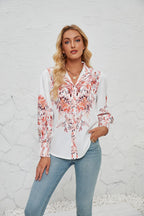 Damen Bluse mit floralen Akzenten und elegantem Knopfleisten-Design R&B