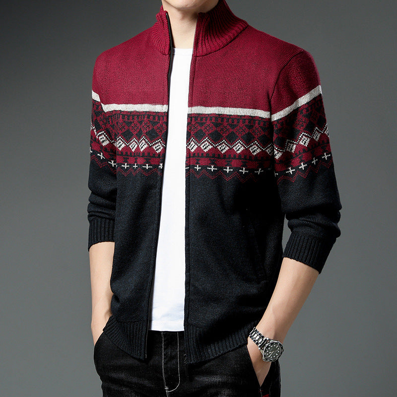 Herren Strickjacke mit hohem Kragen und attraktiven Mustern R&B