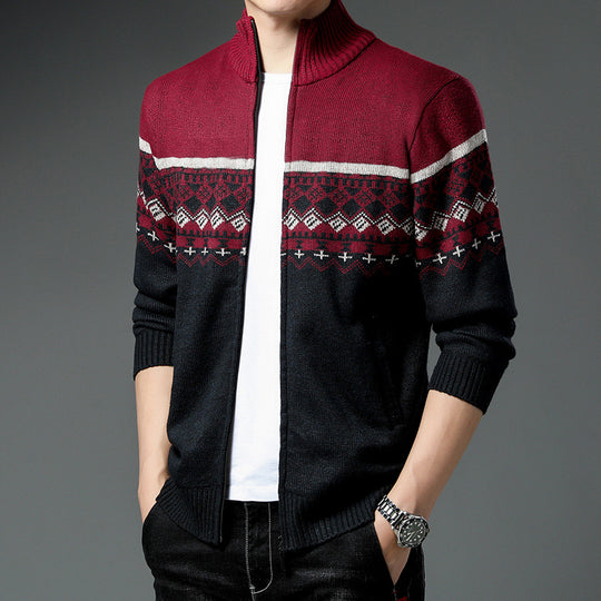 Herren Strickjacke mit hohem Kragen und attraktiven Mustern R&B