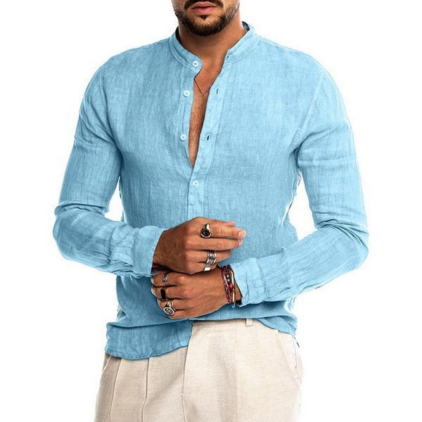 Herren Leinenhemd mit modernem Henley-Ausschnitt und Struktur R&B