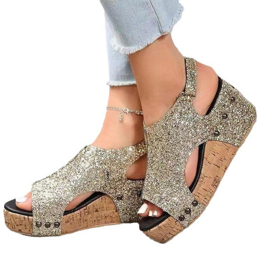 Damen Glitzernde Zehentrenner-Sandalen mit Komfort-Fußbett R&B