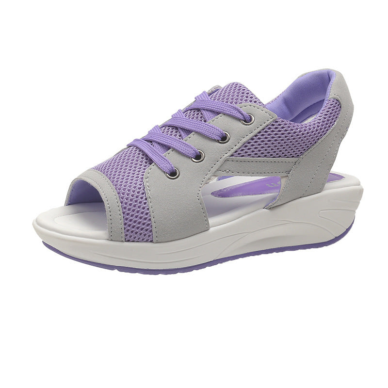 Damen Wedge-Pantoletten mit atmungsaktivem Mesh-Obermaterial und stabiler Plattformsohle R&B