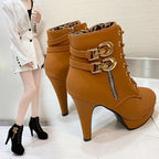 Damen Stiefeletten mit stylischem Schnürdesign und goldenen Akzent-Details R&B