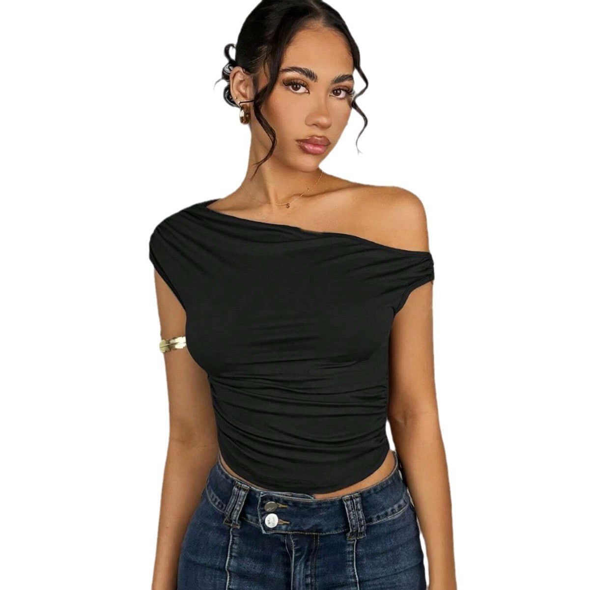 Damen Asymmetrisches Crop-Top mit elegantem Wellendesign und raffiniertem Schnitt R&B