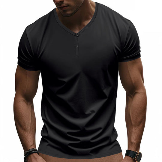 Herren Kurzarm Henley-T-Shirt mit strukturiertem V-Ausschnitt R&B