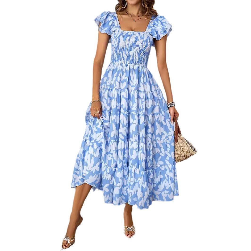 Damen Maxikleid mit voluminösen Rüschendetails und schwingendem Rock R&B
