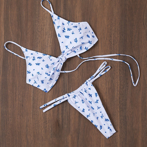 Damen Triangel-Bikini mit blumigem Muster und anpassbarem Bindesystem R&B