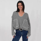 Damen lässiger Pullover mit strukturiertem Design und praktischen großen Taschen R&B