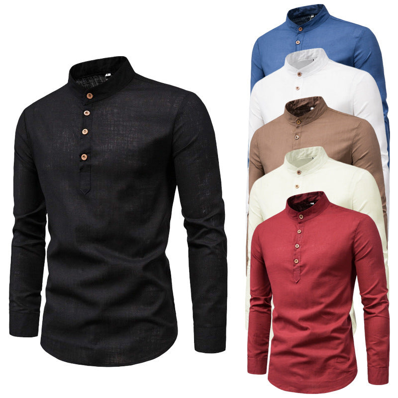 Herren Langarmhemd mit Henley-Ausschnitt und dekorativer Knopfleiste R&B