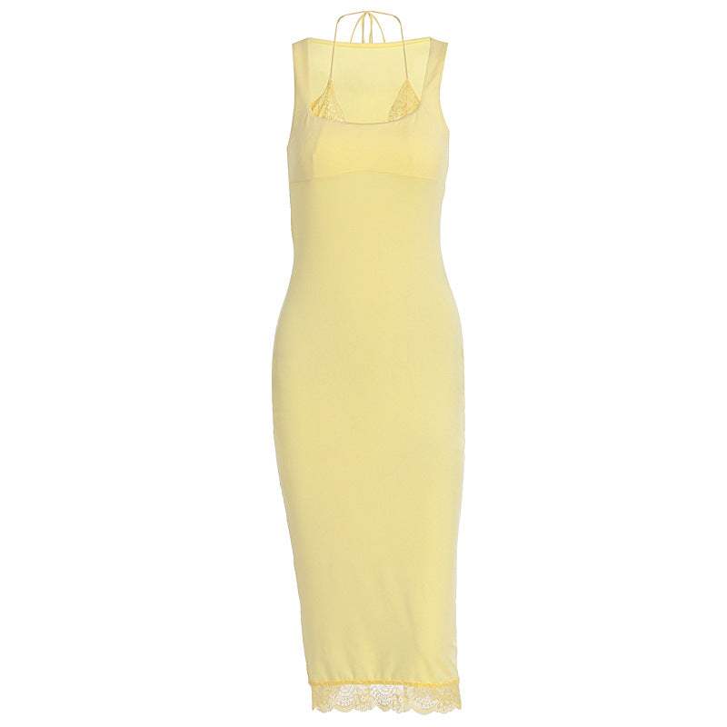 Damen Elegantes Langarm-Kleid mit Spitzenbordüre R&B