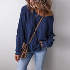Damen lässiger Pullover mit weitem Ausschnitt R&B