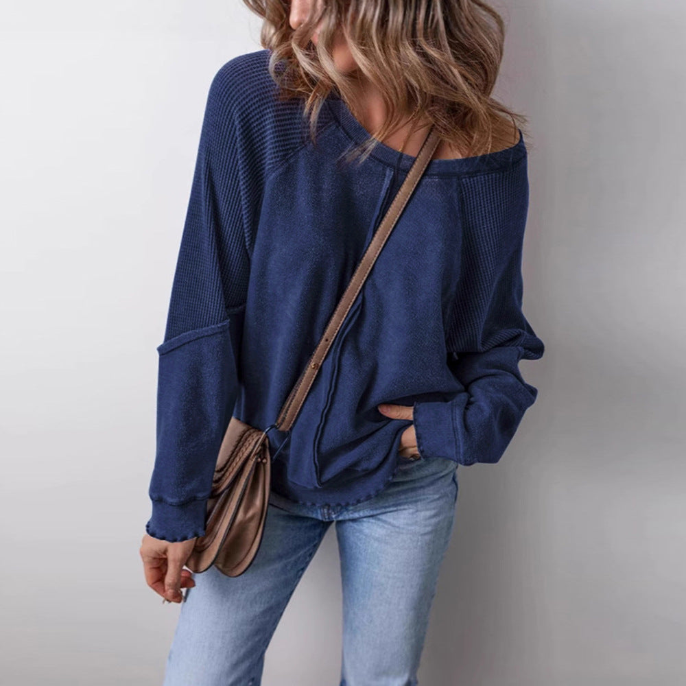 Damen lässiger Pullover mit weitem Ausschnitt R&B