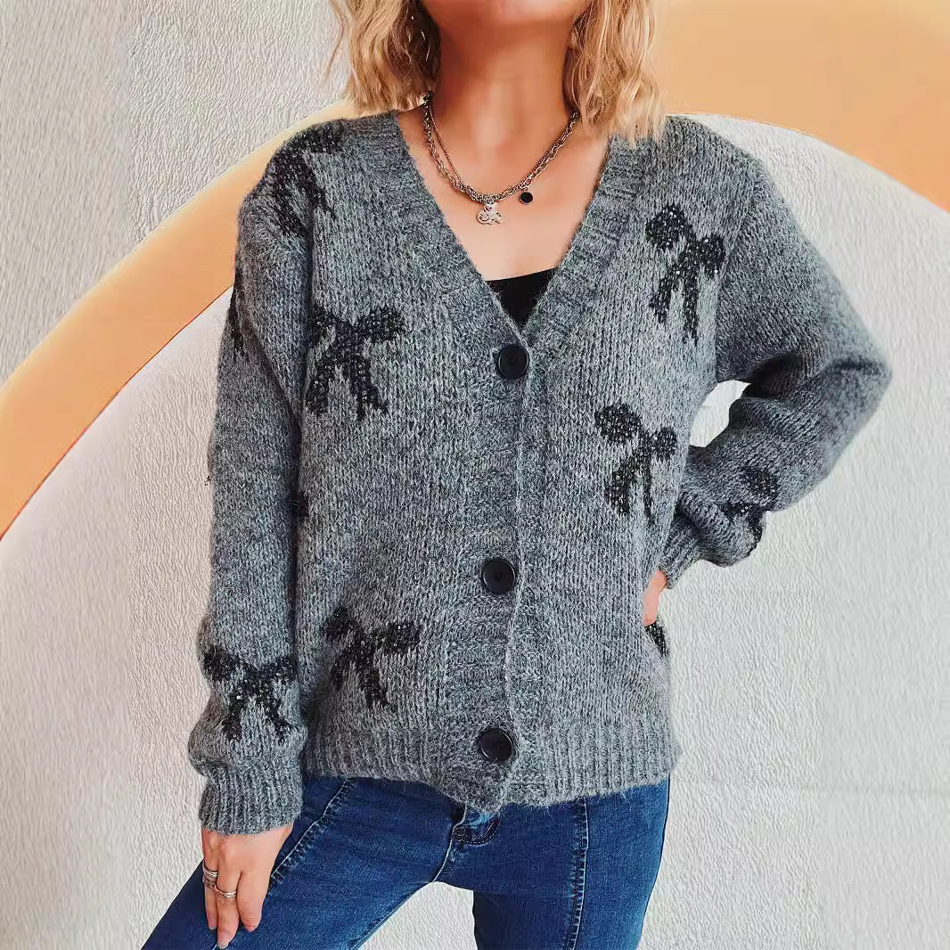 Damen lässige Strickjacke mit modernem Karomuster und hochwertigen Knopfdetails R&B