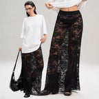 Damen nan weites Baumwollshirt und langer transparenter Spitzenrock R&B