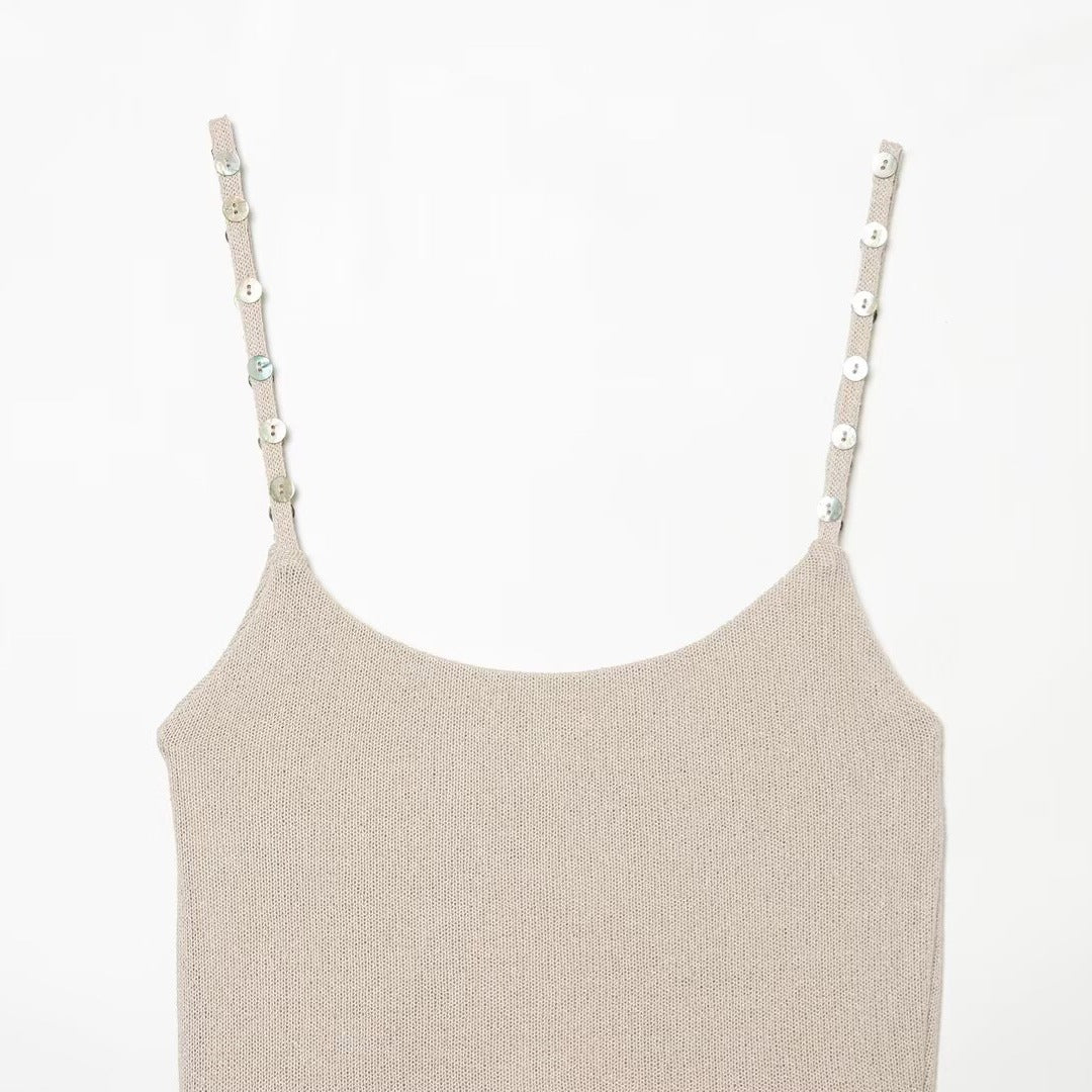 Damen Trägershirt mit feiner Struktur und dekorativen Knöpfen R&B