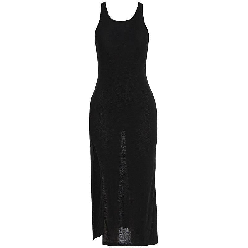 Damen figurbetontes Midikleid mit hohen Seitenschlitzen und Racerback R&B