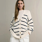 Damen Strickcardigan mit V-Ausschnitt und groben Streifen R&B