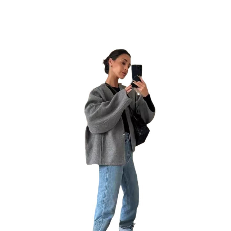 Damen oversized Wolljacke mit elegantem Schnitt und lässigem Look R&B