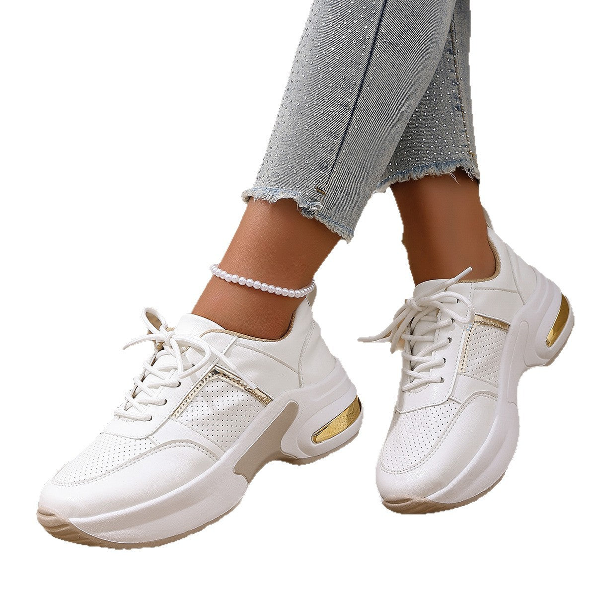 Damen Sneakers mit atmungsaktivem Mesh-Obermaterial und stilvollen Metallic-Akzenten R&B