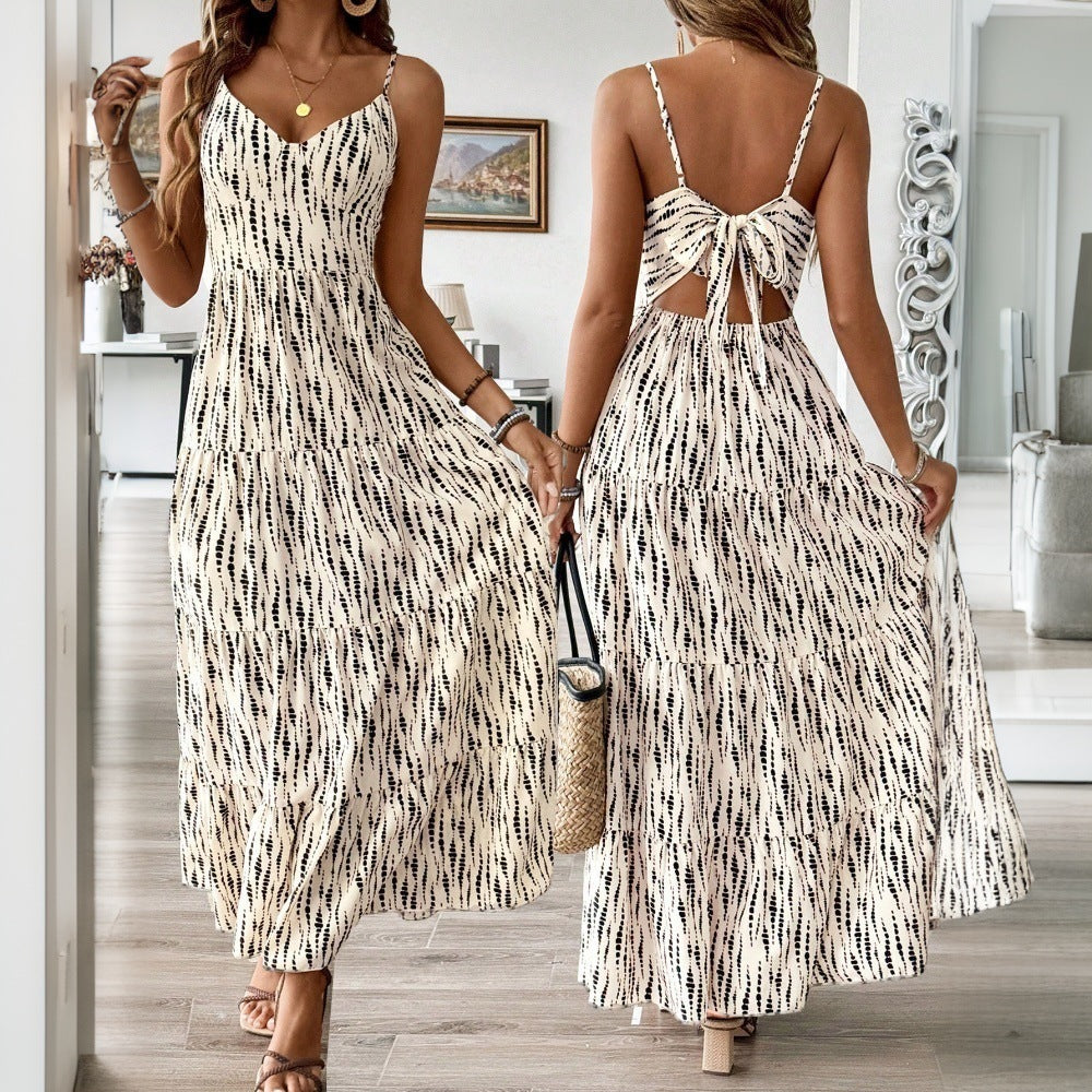 Damen Maxikleid mit elegantem V-Ausschnitt und tierischem Druck R&B